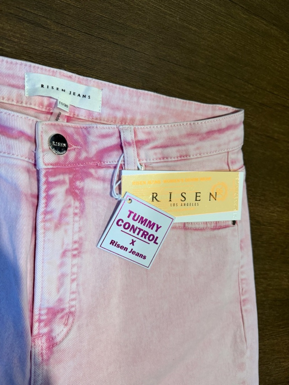 NWT Risen high rise tummy control flare jeans in a gorgeous light pink wash - Picture 4 of 5